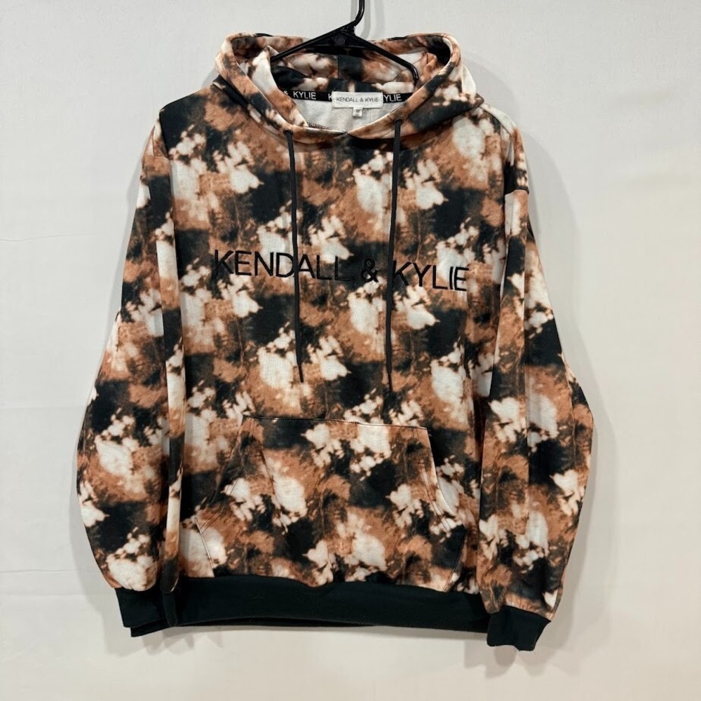 Kendall & Kylie Hoodie Womens M Brown Black Tie Dye‎ Pullover Logo Graphic